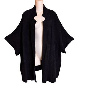 Eileen Fisher Black Knit Open Cardigan Sweater Long Kimono Sleeve sz L